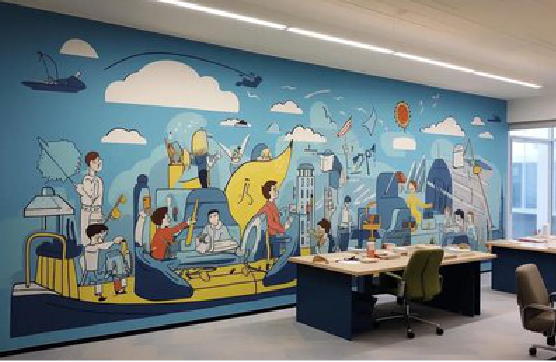 万载办公室墙绘的特点。